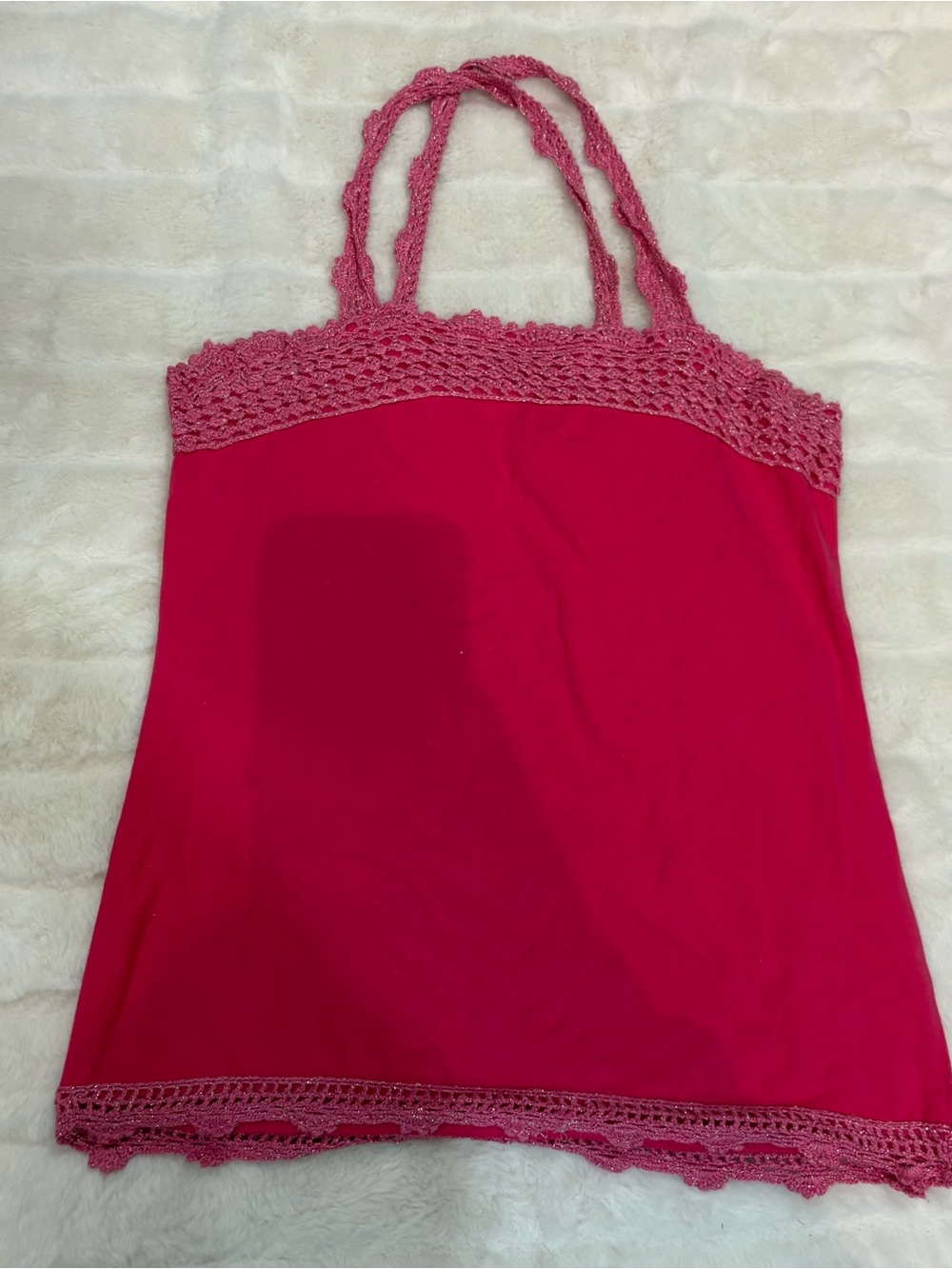 Crochet-Trim Hot Pink Tank Top sugar rose